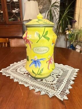 Nonni’s Biscotti Cookie Jar Floral Ceramic 12.5” Tall